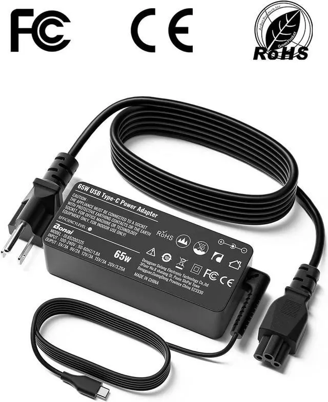 Alt view image 7 of 7 - BONAI 65W 45W USB Type C Laptop Charger, Universal USB C Laptop AC Adapter for Lenovo Yoga Thinkpad HP Chromebook 14 13 X360, Type-C Smartphone/Notebook/Tablet Charger with 3-Prone Power Supply Cord
