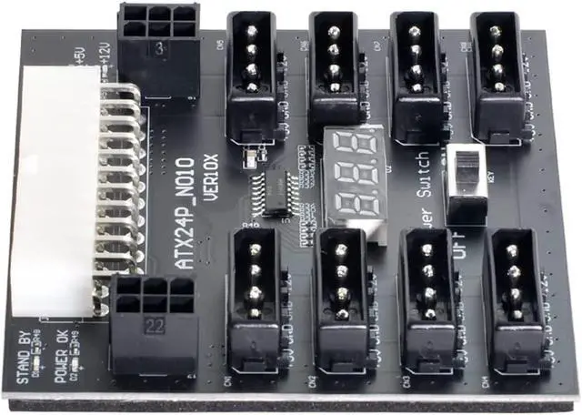 Alt view image 7 of 7 - NFHK ATX PSU Server Power Board 24Pin to IDE 8X 4Pin +2X 6Pin Power Supply Board for CHIA ETH BTC Mining Miner