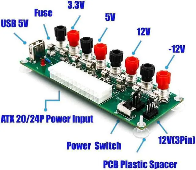Alt view image 3 of 6 - LYMY Computer add-on Card Electric Circuit 24 Pins ATX Benchtop Power Supply Computer 24 Pins ATX Breakout Board Module Dc Plug Connector with USB 5V Port Computer Accessories