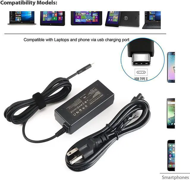 Alt view image 2 of 5 - 45W Type USB C Charger for Acer Chromebook Spin 11 13 15 CP311 CP315 CP513 CP713:CP311-1H CP311-2H CP311-1H-C1FS 1H-C5PN 1HN-C2DV 2H-C679;CP315-1H CP315-1H-P8QY 1H-P1K8 1HT-C4RY 2H-C3KA 2H-C679 3HT