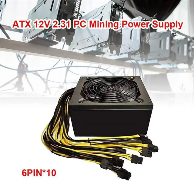 Alt view image 2 of 6 - BIK PC Mining Bitcoin Power Supply 2000W ATX 12V 2.31 Silent Bitcoin Miner Mining Power Supply 75/B85/847/X79/ Graphics Card Support