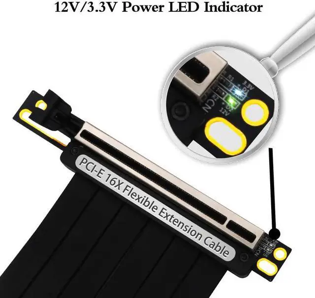 Alt view image 5 of 7 - PCIe Riser Cable, 3.0 x16 PCI Express Riser Extender, Flexible High Speed 90 Degree GUP Riser Cable with 3.3v/12v Power LED for Graphics Card Vertical Mount (20cm 90 Degree)
