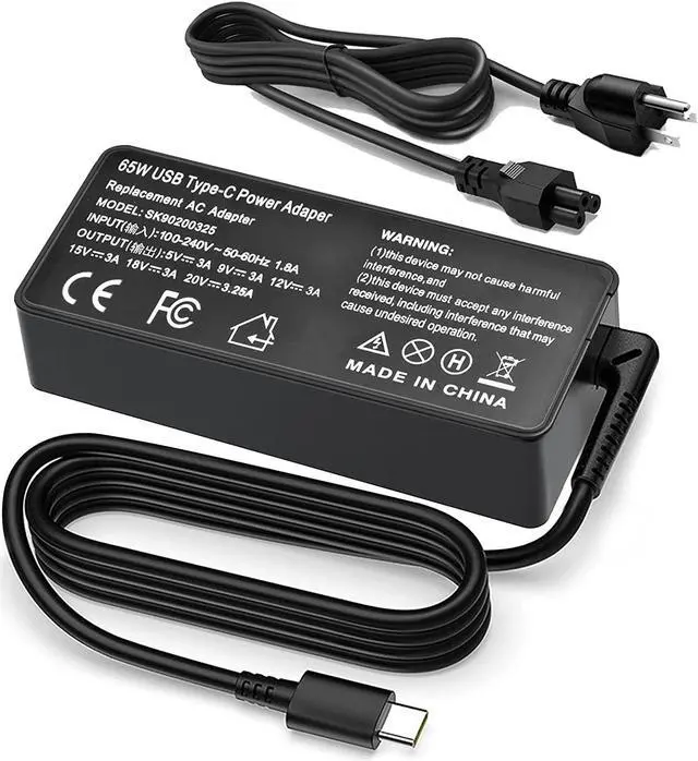 Main image of 65W USB Type C Charger for Chromebook 300E, Thinkpad x1 Carbon Yoga T480s T480 T490 T490S T580 ADLX65YDC2A E490 E590 L590 X390 X280 AC Adapter