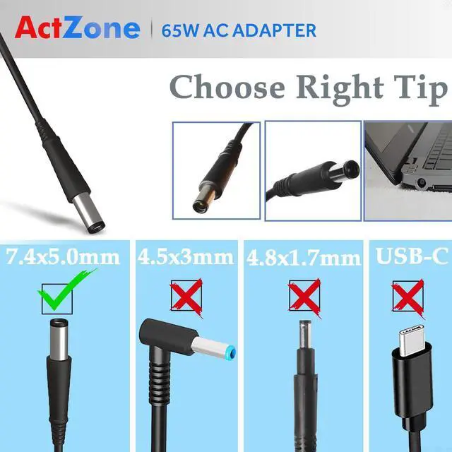 Alt view image 3 of 7 - 18.5V 3.5A 65W Ac Adapter Laptop Charger for Hp Pavilion DV7 DV6 DV5 DV4 G7 G6 DM4 G62 G72 Series Probook 430 440 450 455 G1 G2 Elitebook Folio 9470m 9480m Power Cord