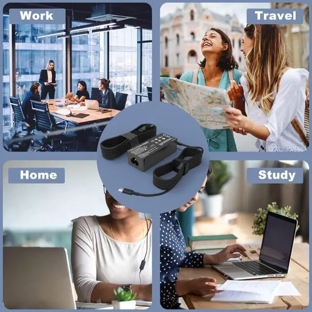Alt view image 7 of 7 - 65W USB C Laptop Charger-Universal Replacement for Lenovo Thinkpad T480s T480 T490 T490s Chromebook 300e C330 100e 500e C340 S330 S340,HP Acer Dell Chromebook Latitude Series,Type C Power Cord Supply