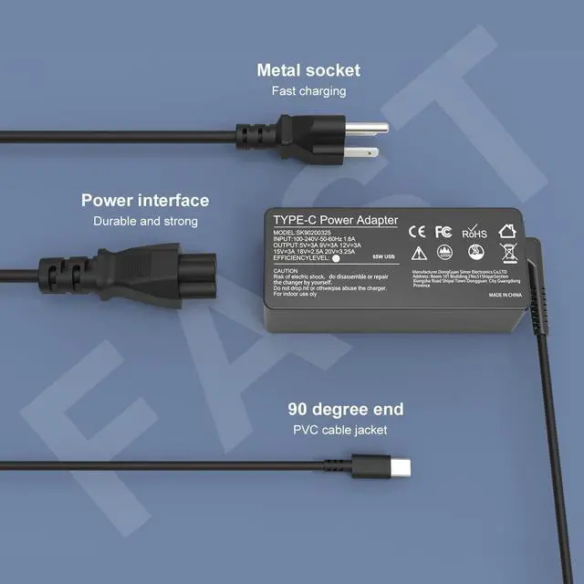 Alt view image 5 of 7 - 65W USB C Laptop Charger-Universal Replacement for Lenovo Thinkpad T480s T480 T490 T490s Chromebook 300e C330 100e 500e C340 S330 S340,HP Acer Dell Chromebook Latitude Series,Type C Power Cord Supply