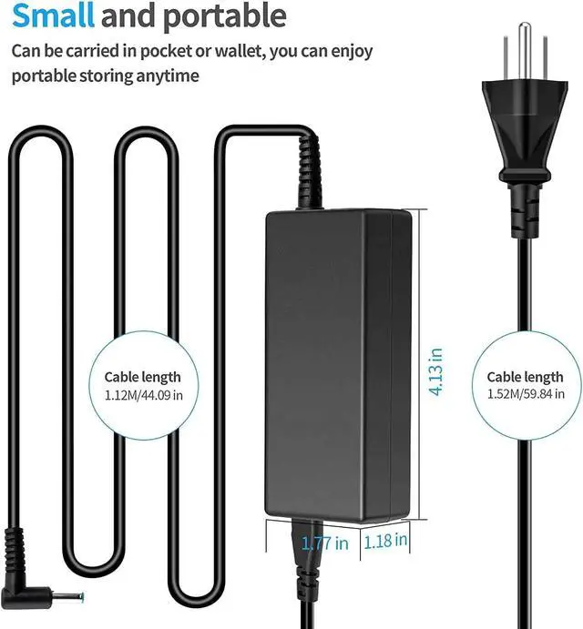 Alt view image 3 of 6 - HP 45W 19.5V 2.31A Laptop Charger for HP Stream 11 13 14, Pavilion, Elitebook Folio, Spectre, Pavilion Touchsmart, Spectre Ultrabook, AC Adapter Power Supply (4.5mm x 3mm)