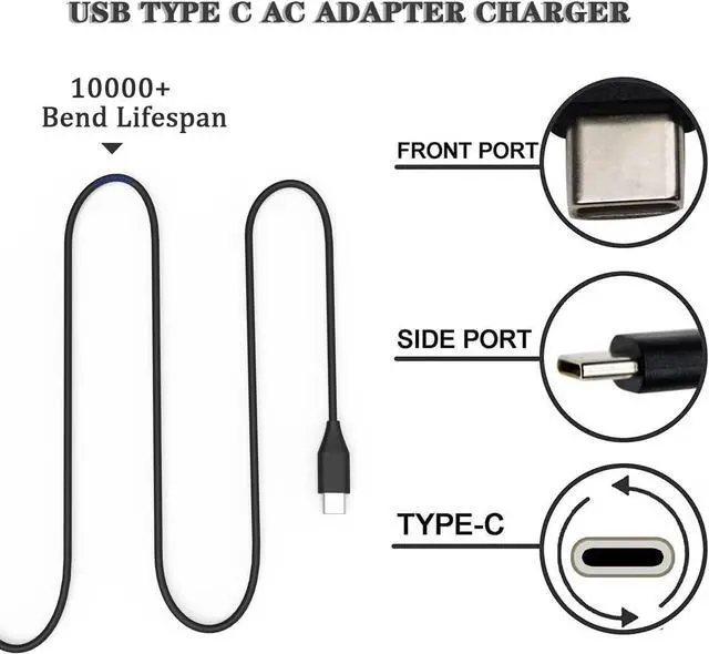 Alt view image 3 of 7 - 45W USB C Laptop Charger-for Lenovo Chromebook 100e 300e 500e C330 ThinkPad T480 T490 T495 L380 L390 L490 E490 E495 E580 E590 X280 X390 Type C Ideapad Yoga 720 C940 Replacement Power Supply Cord