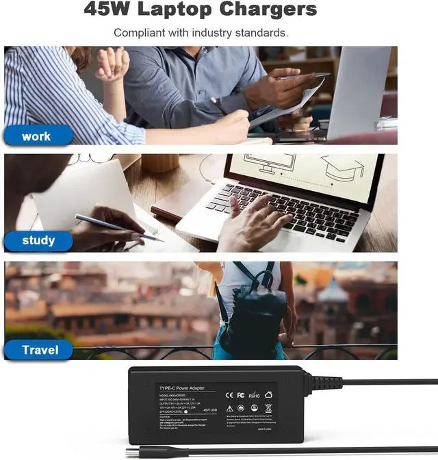 Alt view image 7 of 7 - 45W USB C Laptop Charger-for Lenovo Chromebook 100e 300e 500e C330 ThinkPad T480 T490 T495 L380 L390 L490 E490 E495 E580 E590 X280 X390 Type C Ideapad Yoga 720 C940 Replacement Power Supply Cord