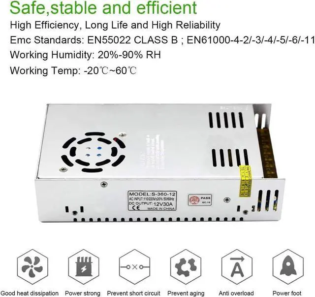 Alt view image 2 of 7 - Pomelotree 12V 30A DC Universal Regulated Switching Power Supply 360W for Computer Project, 3D Printer, CCTV, Radio, LED Lights
