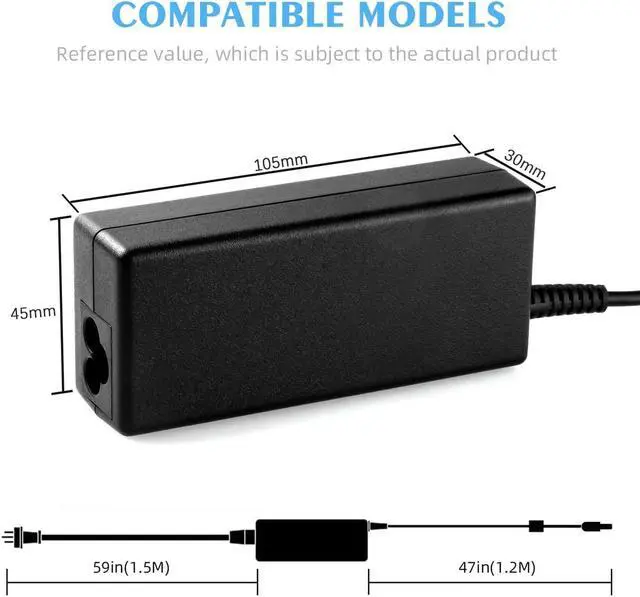 Alt view image 4 of 7 - 45W AC Adapter Laptop Charger for Dell Inspiron 15 3000 5000 7000 Series 3147 3148 3152 3451 3452 3458 3459 5458 5368 5378 5379 5559 5759 7352 7353 7347 7348 7368 7378 Power Supply Cord