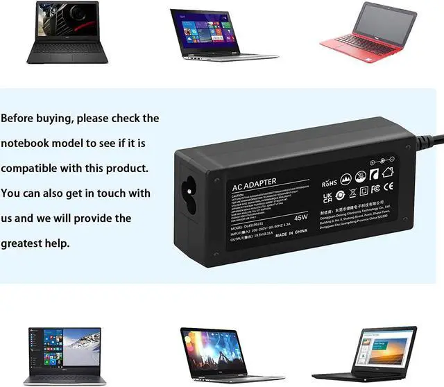 Alt view image 6 of 7 - 45W AC Adapter Laptop Charger for Dell Inspiron 15 3000 5000 7000 Series 3147 3148 3152 3451 3452 3458 3459 5458 5368 5378 5379 5559 5759 7352 7353 7347 7348 7368 7378 Power Supply Cord
