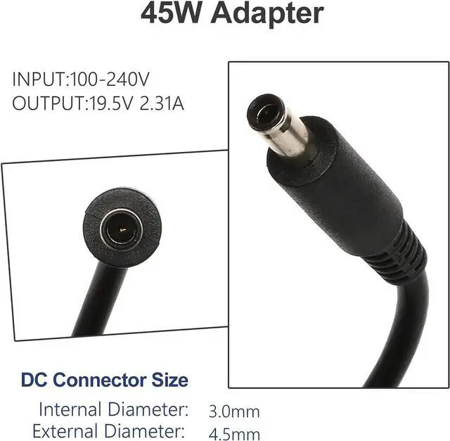 Alt view image 2 of 7 - 45W AC Adapter Replacement for Dell Inspiron Laptop Charger Power Cord Supply Dell Inspiron 15 3000 5000 5100 7000 11-3000 13-7000 14-5000 17-7000 Series