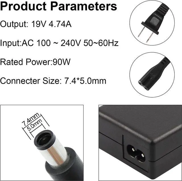 Alt view image 3 of 7 - 90W 19V AC Adapter Dv7 Power Supply Cord Laptop Charger for HP Pavilion Dv4 Dv6 Dv7 G50 G60 G60T G61 G62 G72 2000; HP Compaq 2230s 2510p 2710p 6510b 6515b 8510p 8510w