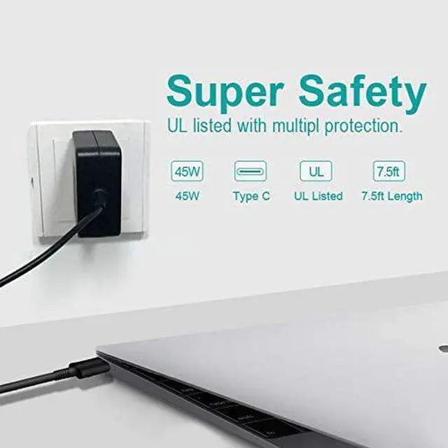 Alt view image 2 of 6 - 45W AC Adapter Charger Fit for Lenovo Chromebook c330 100e 300e 500e s330 c340 s340 USB-C School Chromebook n23 Yoga Laptop 7.5Ft USB Type C Power Cord Supply