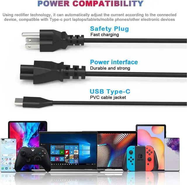 Alt view image 6 of 7 - USB-C Laptop Charger 45W for Acer Charger: Acer Chromebook Spin 311 315 CP311 CP315 CB311 CB315, Chromebook Spin 11 13 15 R13 713 714 715 C721 C732 C733 C933 USB Type C Power Cord, N16Q14 N17Q5 N18Q1