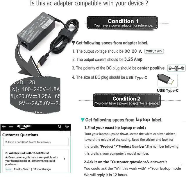 Alt view image 5 of 7 - 65W USB C Laptop Charger Replacement for Lenovo Thinkpad/Yoga/Chromebook, ADLX65YDC2A Lenovo Laptop Charger
