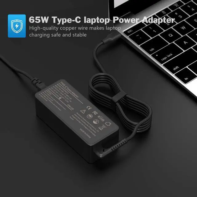 Alt view image 4 of 6 - 65W USB C Laptop Charger for HP Chromebook 14 14A X360 918337-001 844205-850 28769-001 USB Type-C Charger AC Adapter Power Supply Cord