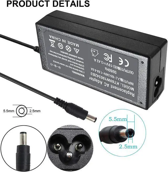 Alt view image 4 of 6 - ZAYAUPVL 19V 3.42A 65W Adapter Charger Compatible with Toshiba PA3714U-1ACA PA3822U-1ACA PA3917U-1ACA Satellite C55 C655 P875 L655 E45 C855D P845T C50 S50 S55 Power Supply Cord