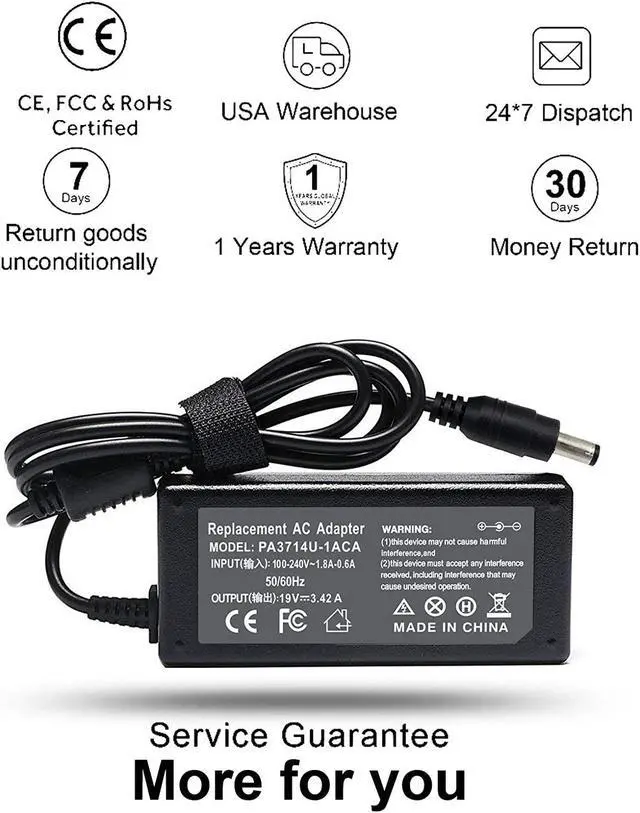 Alt view image 5 of 6 - ZAYAUPVL 19V 3.42A 65W Adapter Charger Compatible with Toshiba PA3714U-1ACA PA3822U-1ACA PA3917U-1ACA Satellite C55 C655 P875 L655 E45 C855D P845T C50 S50 S55 Power Supply Cord
