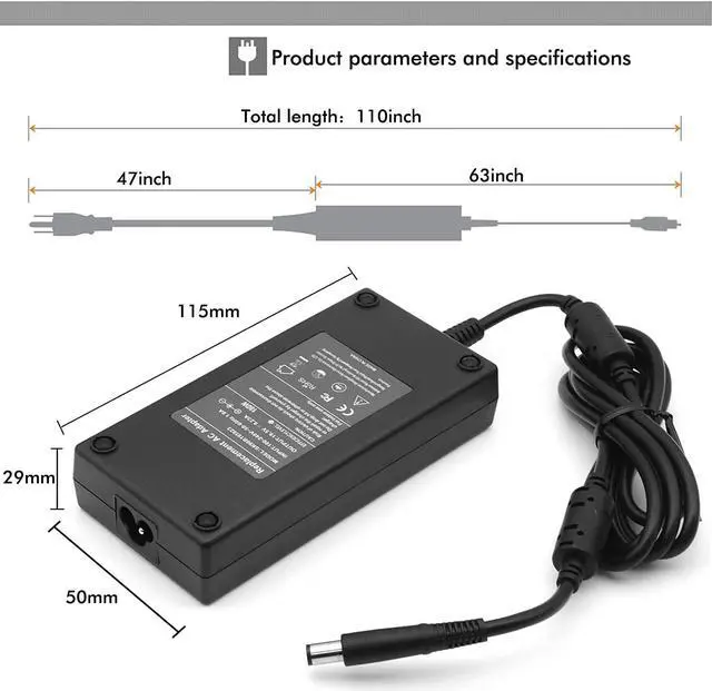Alt view image 5 of 7 - Caen 19.5V 9.23A 180W AC Adapter Changer fit for Dell Precision 7520 7530 7510 M4600 M4700 M4800 M6600 Inspiron one 2320 2350 7577 DA180PM111 FA180PM111 P74F P74F001 P53F Laptop Power Supply Cord