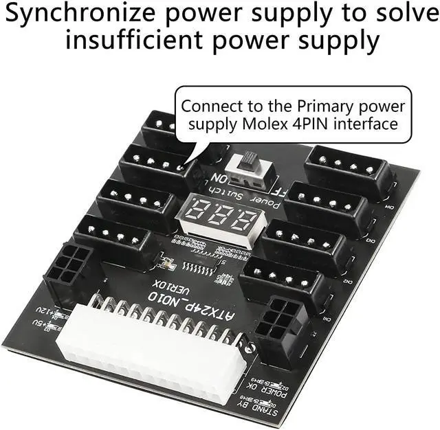 Alt view image 2 of 6 - CERRXIAN Multiple Power Supply Adapter ATX 24 pin to 8 x Molex 4Pin & 2 x 6Pin Power Board for Graphics Card