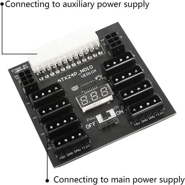 Alt view image 5 of 6 - CERRXIAN Multiple Power Supply Adapter ATX 24 pin to 8 x Molex 4Pin & 2 x 6Pin Power Board for Graphics Card