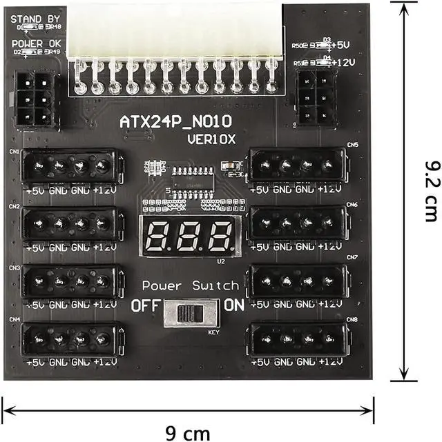 Alt view image 6 of 6 - CERRXIAN Multiple Power Supply Adapter ATX 24 pin to 8 x Molex 4Pin & 2 x 6Pin Power Board for Graphics Card