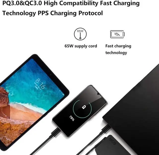 Alt view image 3 of 7 - Universal USB Type C 65W 45W Laptop Charger Compatible with   Hp  chromebook   Sony Computer Charger Fast Charging Type C AC Adapter Power Cord Supply