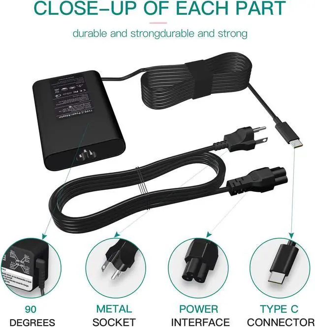Alt view image 2 of 7 - NACKEEY 65W Charger For Lenovo IdeaPad Flex 5 3 CB 5-15 5-14ARE05 5-14ITL05 CB-11M735 7-14ARE05 7-14ITL05 Yoga 720 730 C630 C740 C940 C930 910-13IKB Type-C Laptop Power Supply Cord (LX65A200325)