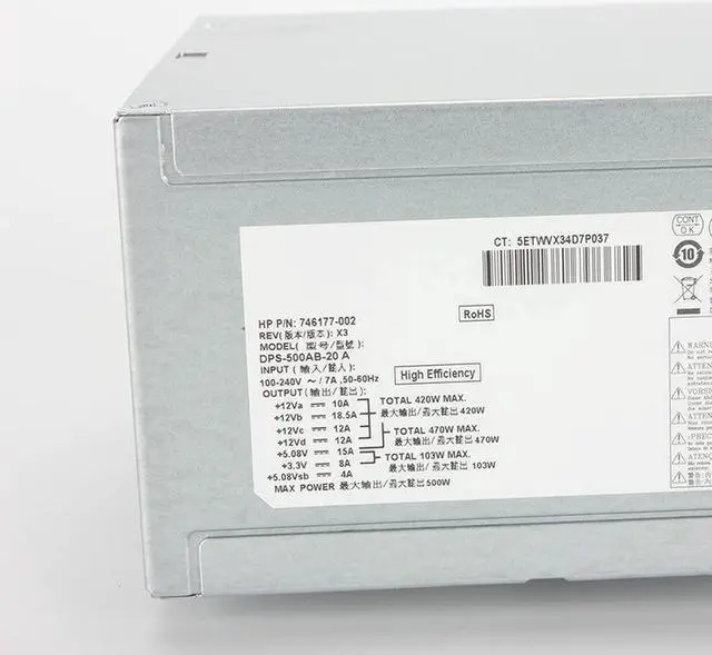 Alt view image 2 of 3 - for 500W Power Supply 746177-002 Desktop Computer for DPS-500AB-20A