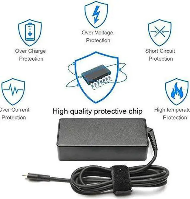 Alt view image 6 of 7 - 65W 45W USB C Type C Laptop Charger for Lenovo Chromebook 100e 300e 500e C330 S330 ThinkPad T480 T580 T480s T580s E480 E580 Yoga A485 T490S T590 C930 C940 13 IdeaPad 730s Power Supply Adapter Cord