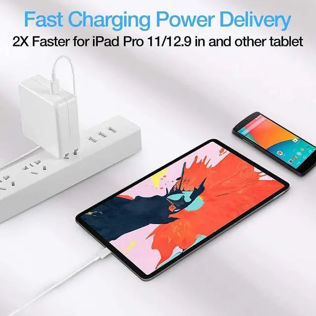 Alt view image 4 of 7 - MacBook Pro Charger, 61W USB C Charger Power Adapter Compatible with MacBook Pro 12/13/15 Inch,MacBook Air 13 inch,iPad Pro 2021/2020/2019/2018, Included [Apple MFi Certified] 6.6Ft USB C to C Cable