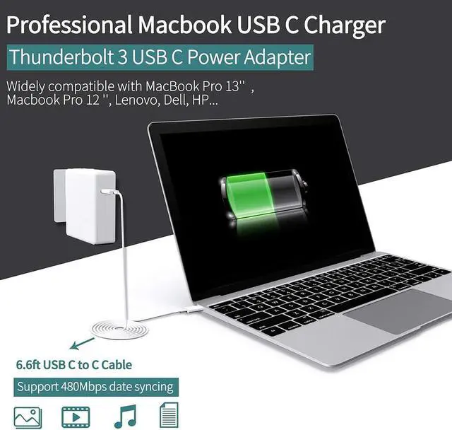 Alt view image 5 of 7 - MacBook Pro Charger, 61W USB C Charger Power Adapter Compatible with MacBook Pro 12/13/15 Inch,MacBook Air 13 inch,iPad Pro 2021/2020/2019/2018, Included [Apple MFi Certified] 6.6Ft USB C to C Cable