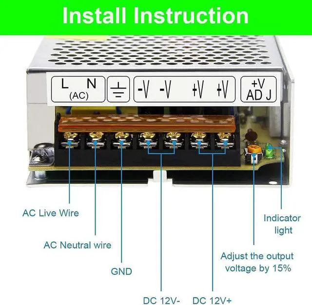 Alt view image 4 of 7 - 600W DC Power Supply, SUYOOULIN 12V 50A AC 110-264V Converter DC Adapter Universal Regulated Switching Power Supply 12V 600W LED Power Supply for LED Strip,CCTV, Radio, Computer Project (12V 50A 600W)
