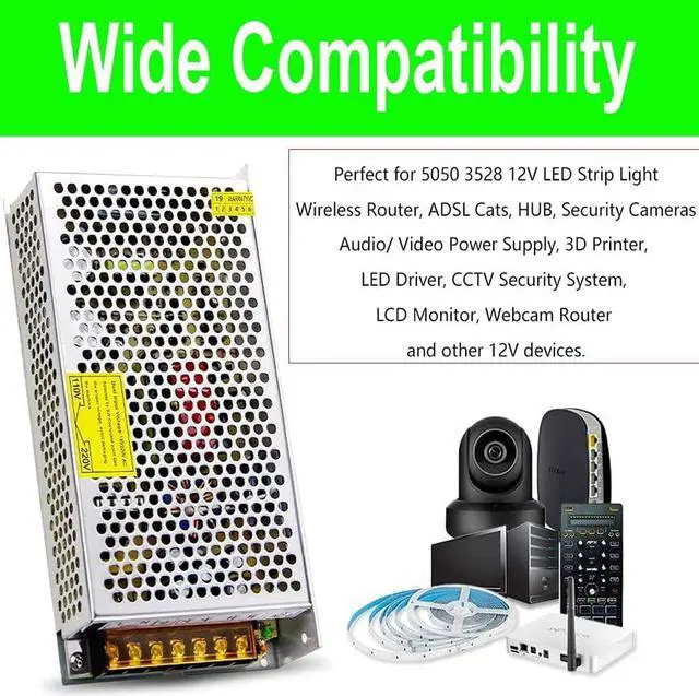 Alt view image 5 of 7 - 600W DC Power Supply, SUYOOULIN 12V 50A AC 110-264V Converter DC Adapter Universal Regulated Switching Power Supply 12V 600W LED Power Supply for LED Strip,CCTV, Radio, Computer Project (12V 50A 600W)