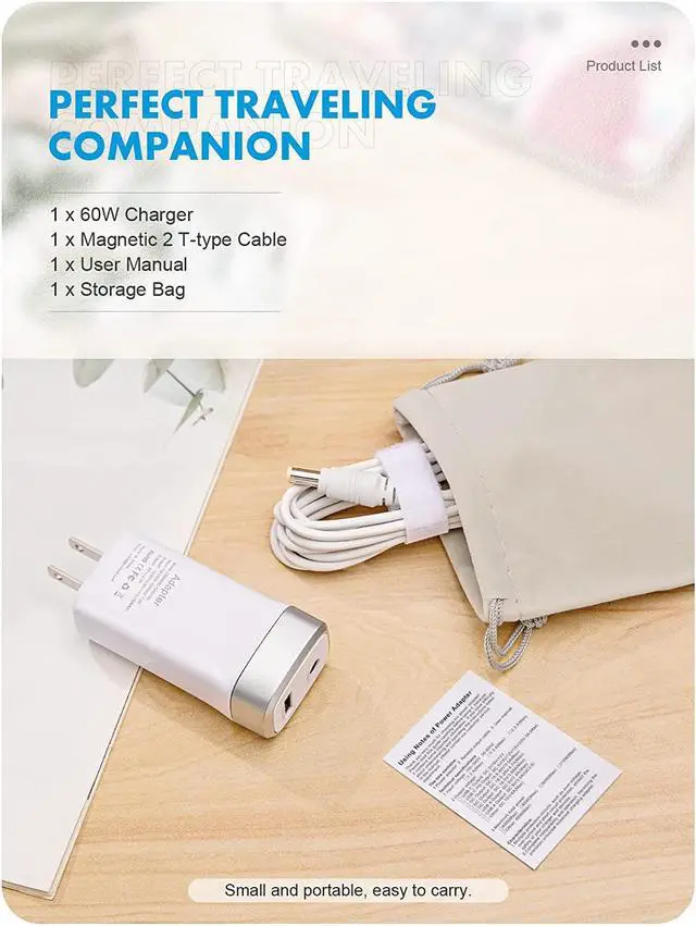 Alt view image 7 of 7 - 60W Mini Charger for MacBook Pro 13 inch with Retina Display Magnetic 2 Portable Power Adapter for MAC - After Late 2012 - One Extra USB Port Design