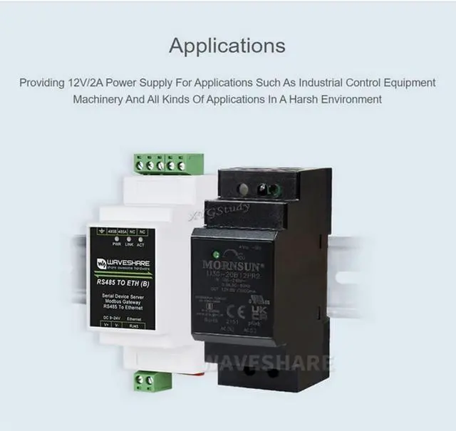 Alt view image 6 of 7 - 12V 2A Industrial DIN-Rail Power Supply, AC/DC Converter @XYGStudy (LI30-20B12PR2)