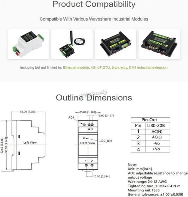 Alt view image 7 of 7 - 12V 2A Industrial DIN-Rail Power Supply, AC/DC Converter @XYGStudy (LI30-20B12PR2)