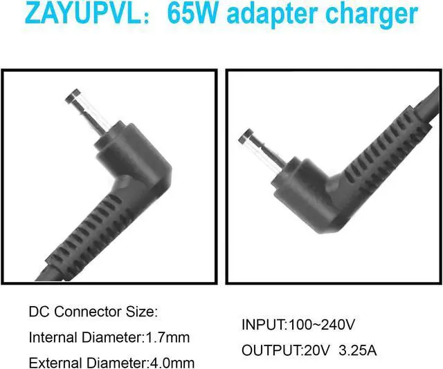 Alt view image 5 of 7 - ZAYUPVL Adapter Charger for Lenovo 20V 3.25A 65W with 4.0mm1.7mm Compatible with P/N: ADLX65CCGU2A ADLX65CDGA2A 80MH005TGE