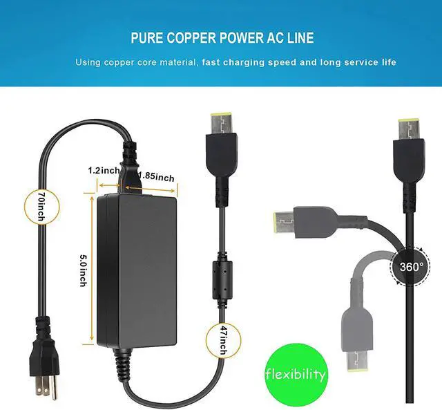 Alt view image 3 of 7 - 90W 20V 4.5A USB Laptop Charger for Lenovo TkinPad X1 X240 X250 X270 Carbon T440 T470 T450S E431 Ideapad S210 S500 S510p U430 U430p U530 Touch G500 G500s 20263 Adapter Power Supply Cord