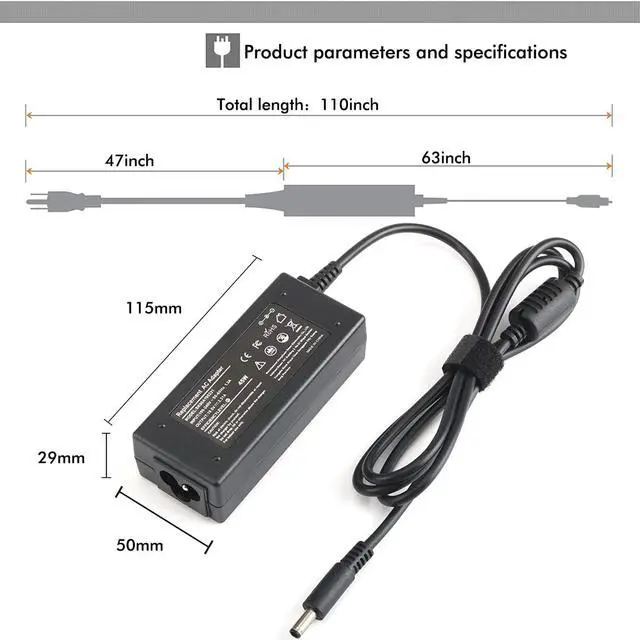 Alt view image 6 of 7 - Adapter Charger 45W 19.5V for Dell XPS 13 322X L322X 3943 9333 9350 Dell Insp Iron 11 13 14 15 Vostro 14 15 Optiplex 3046 LA45NM140 HA45NM140
