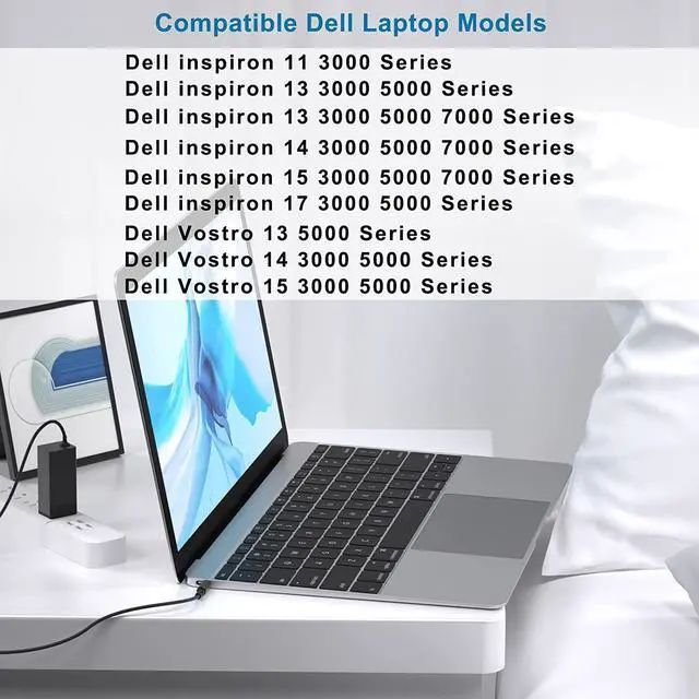 Alt view image 3 of 7 - 45W Laptop Charger for Dell Inspiron 5410 5415 5418 5510 5515 5518, Dell Vostro 3401 3405 3501 5415 5515 Laptop Power Supply (UL Listed, Foldplug)