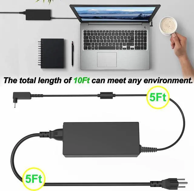 Alt view image 4 of 7 - 65W 45W Replacement for Acer Laptop Charger Chromebook 11 13 14 15 R11,C720 CB3-532 CB5 A13-045N2A N15q8 N16p1 N15Q9,Aspire One Cloudbook 11 14 AO1-131-C7DW C9PM,for Spin Swift Power Adapter Cord