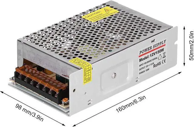 Alt view image 6 of 7 - LANTRO JS - YY-150-12 Regulated Switching Power Supply, 12V 150W 12.5A LED Security Monitoring for Electrical Equipment 160 x 98 x 50mm