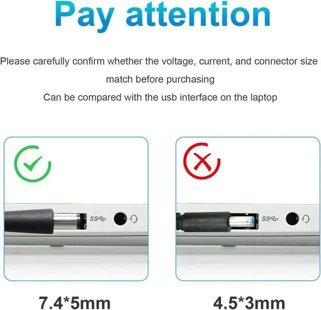 Alt view image 5 of 7 - AC Doctor INC 19.5V 3.34A AC Adapter Power Charger 65W for Dell Inspiron 15-3531 15-3542 Dell Chromebook 11, 7.4x5.0mm