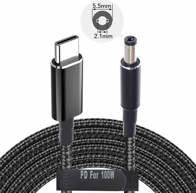 Alt view image 7 of 7 - USB C to 5.5mm Adapter Cable Braided 19V 20V 100W Power Bank Battery Pack Charging Supply Type C Male to DC 5.5 x2.1mm Barrel Converter Cord Universal for UPS ONT Router Acer Toshiba Laptop PD Charger