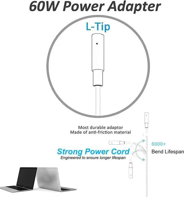 Alt view image 4 of 5 - Compatible with Mac Book Pro Charger, 60W Magnetic L-Type Charger for Notebook 13/15/17-InchBefore Mid 2012