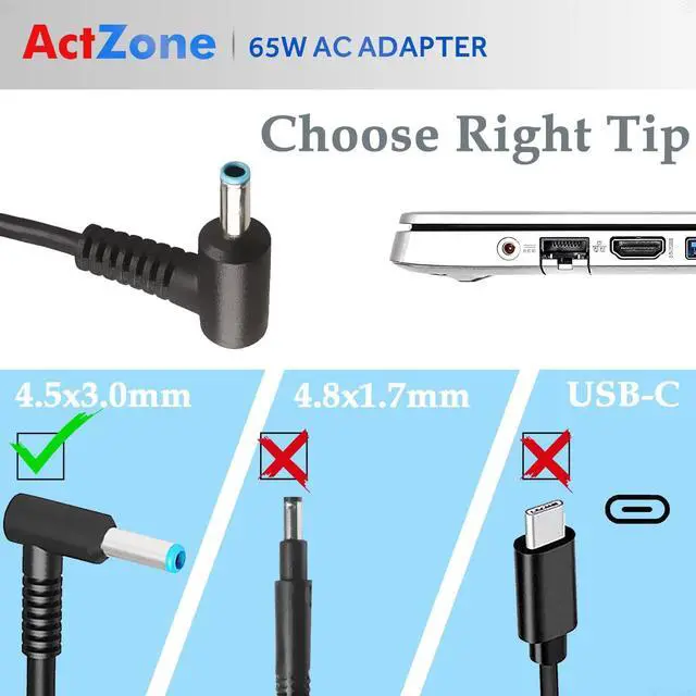 Alt view image 3 of 7 - 65W 45W 19.5V Laptop Charger for HP Elitebook 820 G3 G4 830 G5 840 G3 G4 G5 850 G4 G5 Pavilion 15 15-f272wm 15-f233wm 15-f272wm 15-bs234wm 15-bs113dx 15-af131dx 213349-009 710412-001 Laptop Power Cord