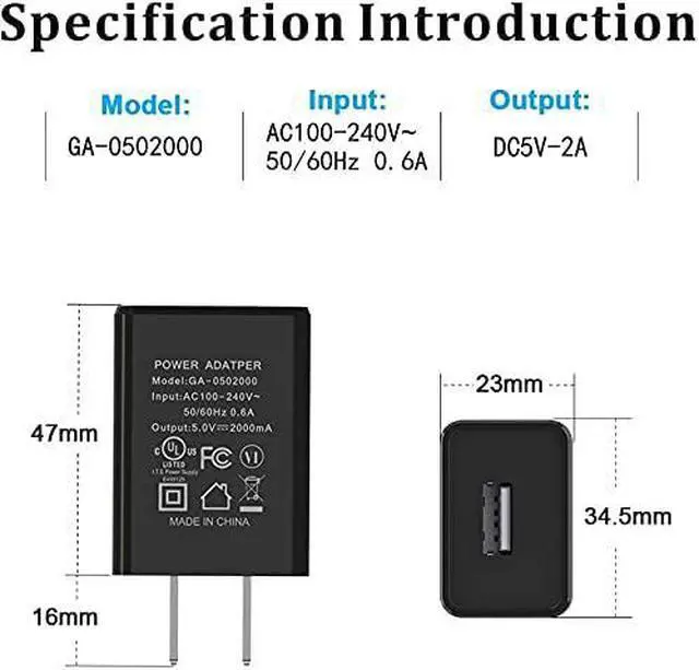 Alt view image 3 of 4 - New GA-0502000 Charger AC Adapter 2A Rapid Charger with 5.0 Ft Micro-USB Cable Compatible with Fire 7 8 10 Tablet, HDX 6" 7" 8.9" 9.7" and Phone (Black)